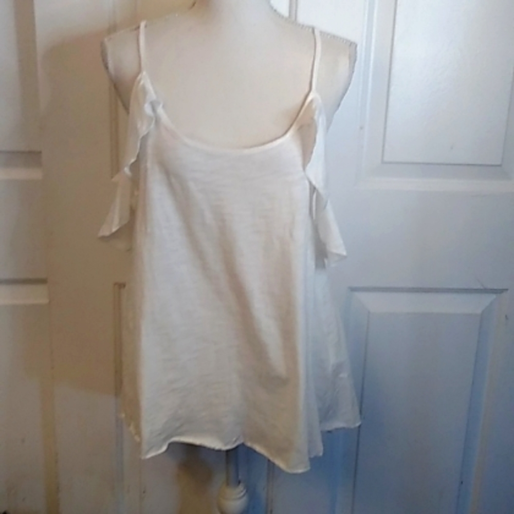 Umgee M Sleeveless Ruffled Scoop Neck White Cris cross Back Top